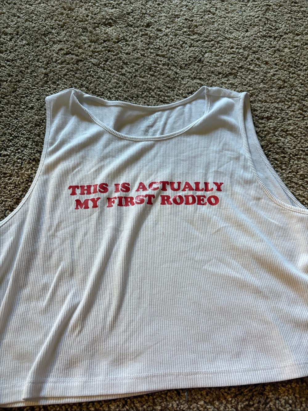 Gildan White Ribbed Tank with Red Rodeo Slogan